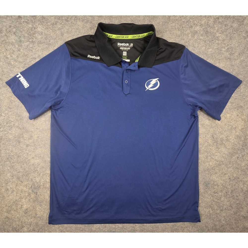 Reebok Tampa Bay Lightning NHL Center Ice Polo Shirt Mens XL Blue Speedwick